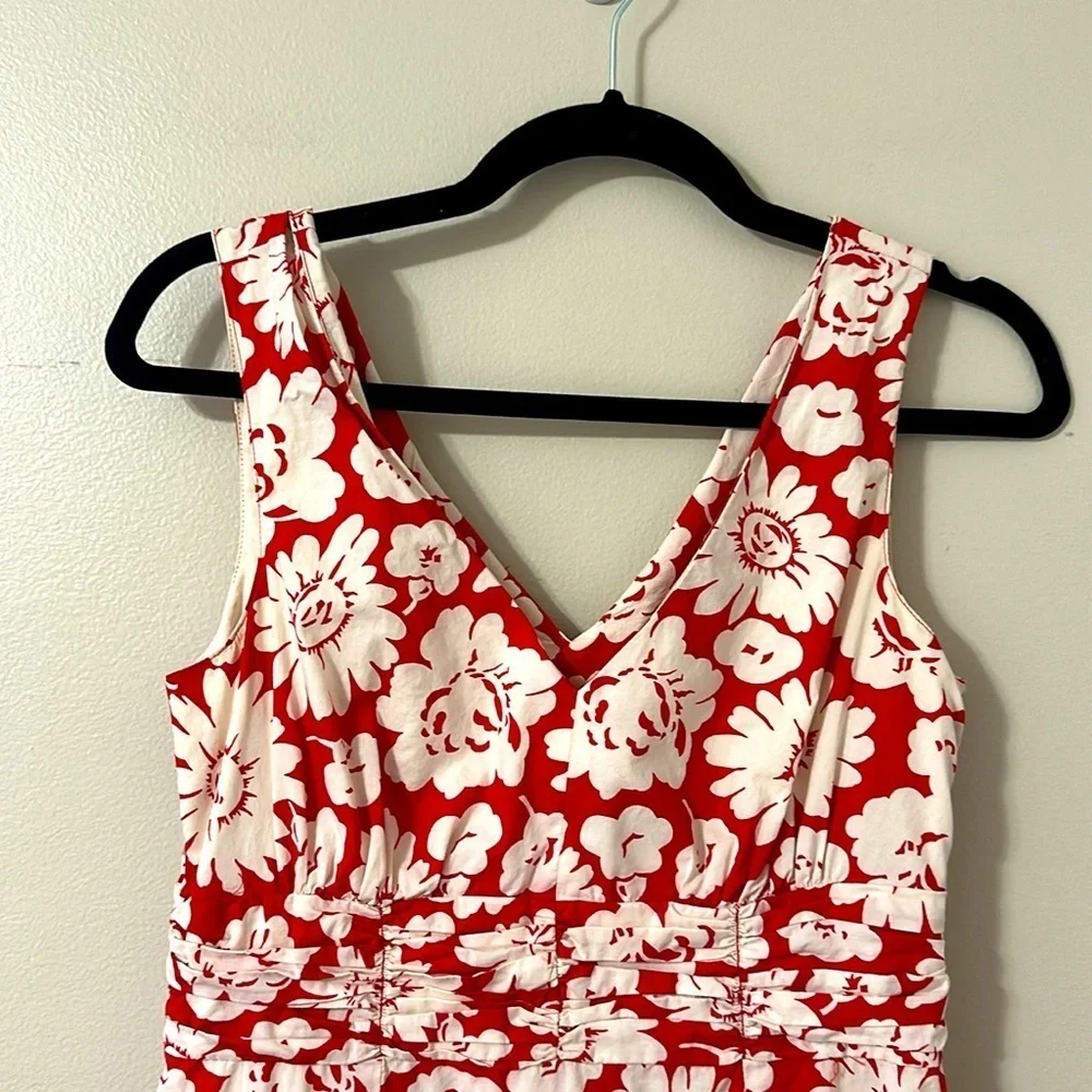 Boden Womens Floral Red and White Sleeveless Cotton Dress Sz 4 Preppy Resortwear - Picture 4 of 9